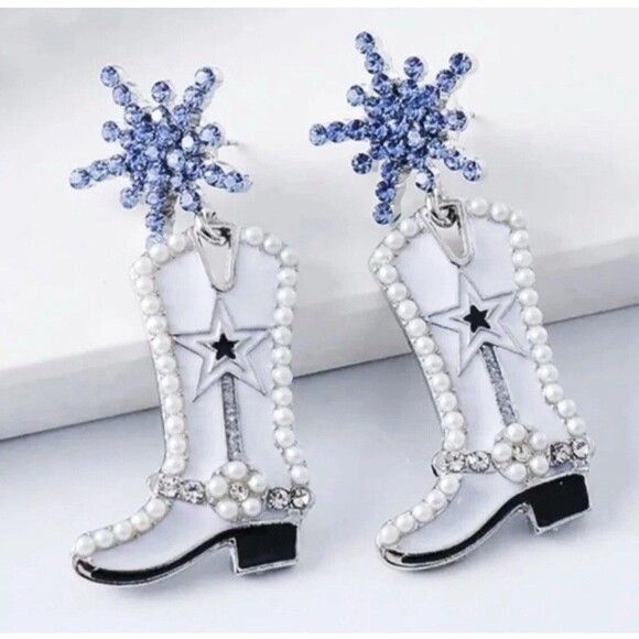 Dallas Cowboys Womens Silver Drop Dangle Boot Earrings - Picture 3 of 3